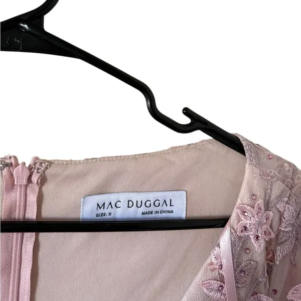 NEW Mac Duggal Pink Floral Applique Long Sleeve Illusion Homecoming Wedding Gown - Image 2