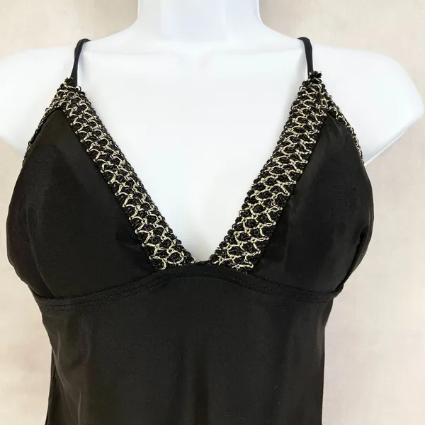 Cheeky High Cut Womens Swimsuit Size Large Black Gold Glam Beach Summer Resort‎ - Image 4