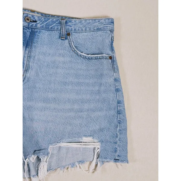 Abercrombie & Fitch Curve Love The Loose Short High Rise Size 33 Blue Distressed - Image 6