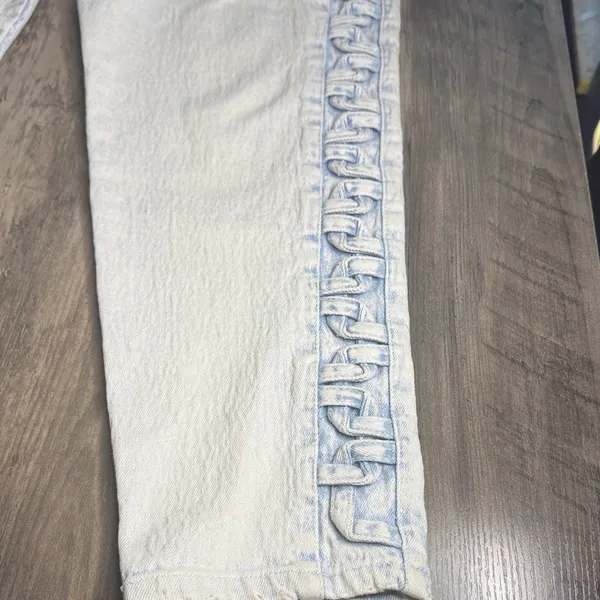 Vintage Bareback White Wash Straight-Leg Jeans with Lace-Up Side Detail - Image 4