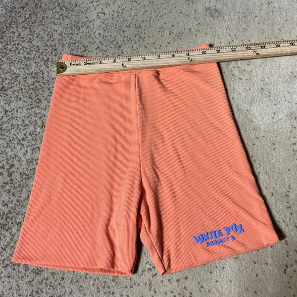 White Fox Boutique Project 5 Ribbed Biker Shorts Orange Coral XS Logo Streetwear - Image 3