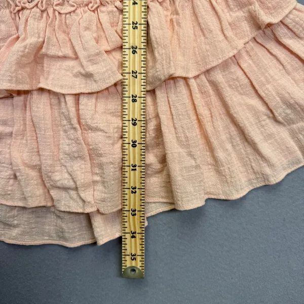 MISA Los Angeles Peach Cotton Rayon Ruffle Mini Dress Grommet‎ Crochet Small - Image 5