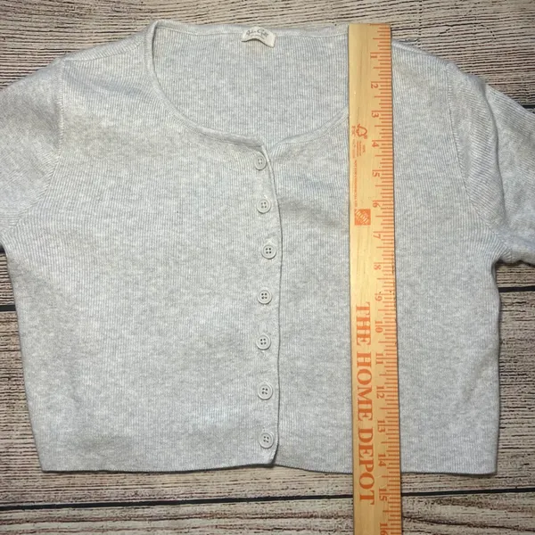 John Galt Brandy Melville‎ Gray Button Front Cropped Cardigan Sweater Womens S - Image 7