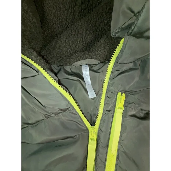 Fabletics Womens Green Hooded Puffer Jacket With Neon Zippers Coat Size M - Image 4