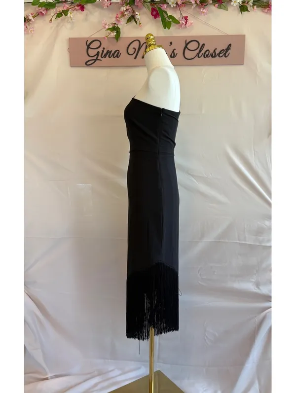 HUTCH One-Shoulder Black Fringe Midi Dress Size XS by Anthropologie - Image 4