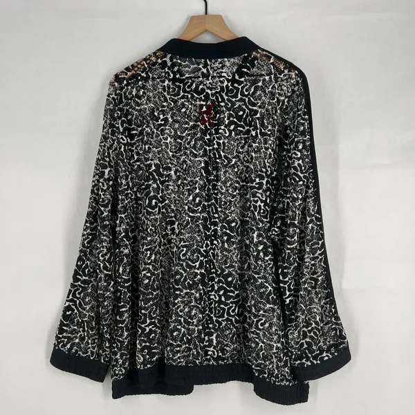 Avenue Sheer Bomber Jacket Womens 26/28 (3X) Black White Leopard Print Full Zip - Image 2