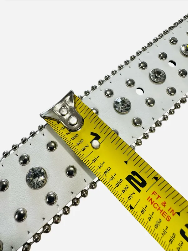 White Rhinestone Belt Studded Western Silver Buckle Cross Detail - Image 11