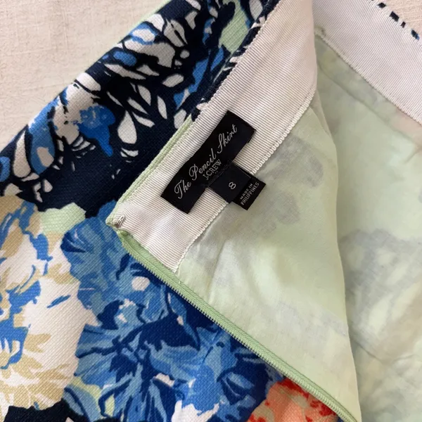 J.Crew Womens Floral Cotton Pencil Skirt‎ Mint Blue Green Size 8 - Image 4