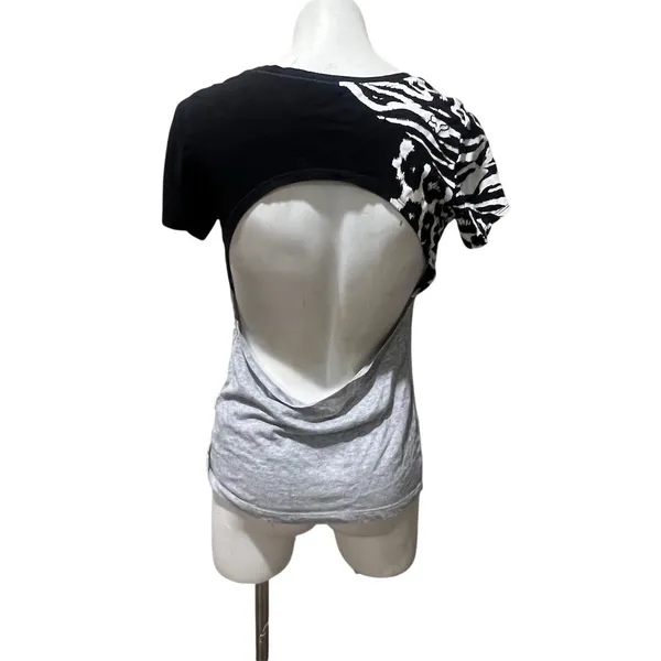 Fox Racing T-Shirt Womens Size M Heather Gray Scoop Neck Open Back Cutout - Image 6