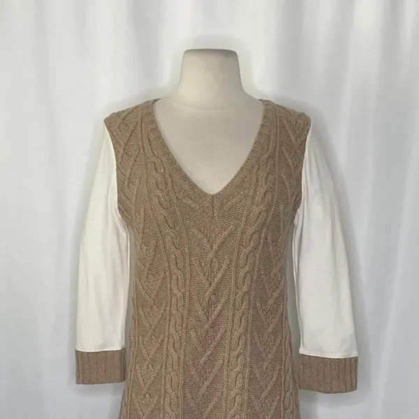 Anthropologie PILCRO Dually Clad Twofer Sweater Top Brown Wool Cable Knit M - Image 3
