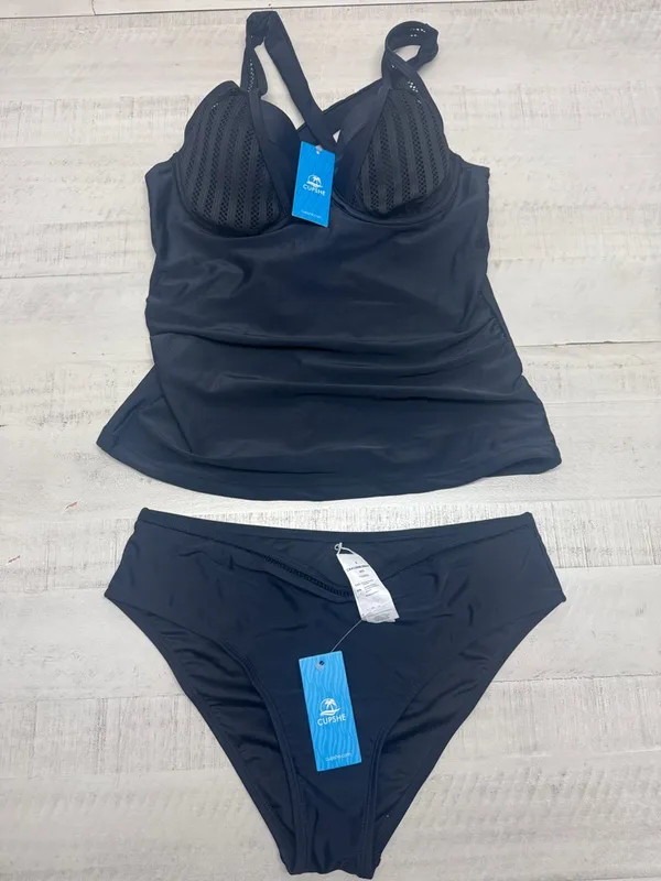 Cupshe Black Crossback Tankini Top & Standard Bottoms Set - Image 2