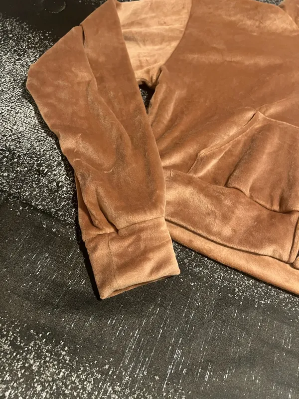 Womens M SKIMS Velour Cropped Zip-Up Hoodie in Sienna Brown - Image 4