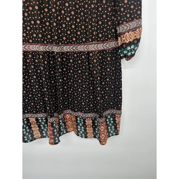 Style &‎ Co Dress Large Black Boho Embroidered Beaded Boho Peasant Dress Flowy - Image 4