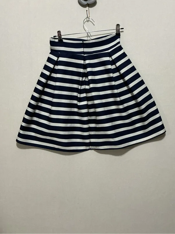 Chicwish Navy and White Striped A-Line Skirt - Image 3