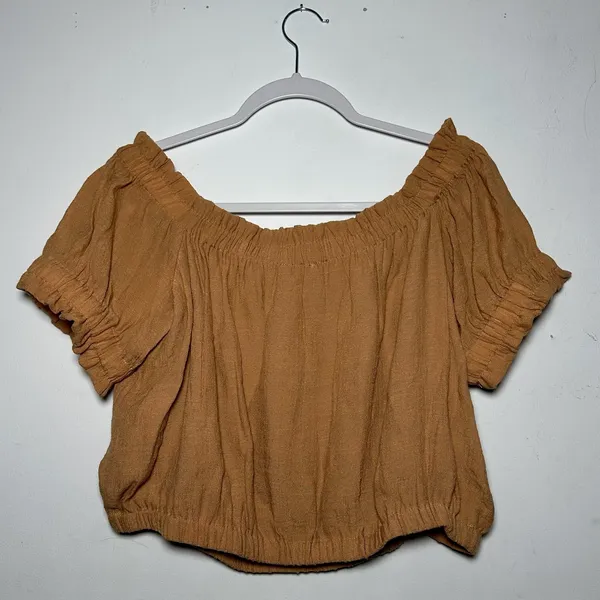 1 STATE Off The Shoulder‎ Smocked Crop Top Rust Orange XL - Image 2