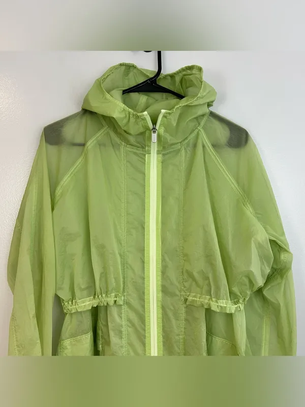 Athleta Skyline Anorak Lime Green Sheer Hooded Windbreaker Travel Jacket XXS - Image 4