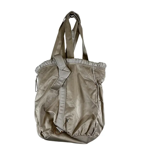 Lululemon Floral Drawstring Gym Tote Bag Taupe Champagne Rose Gold Logo *FLAWED* - Image 11