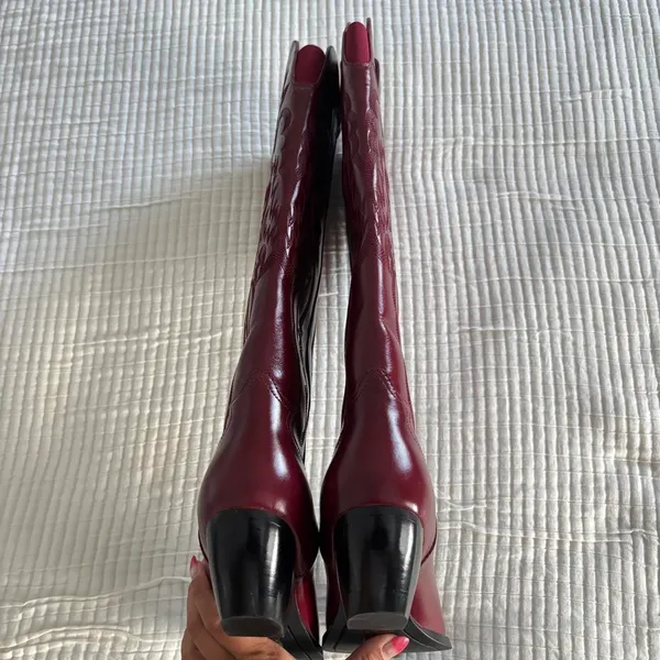 Free People Jeffrey Campbell Knee High Red Cowboy Boots - Image 4