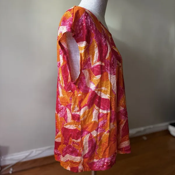 Cynthia Rowley Women's 100% Linen Botanical Floral Top Blouse Cottage Boho Sz L - Image 4