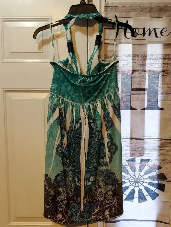 Ingear Teal Green and White Halter Mini Dress - Image 3