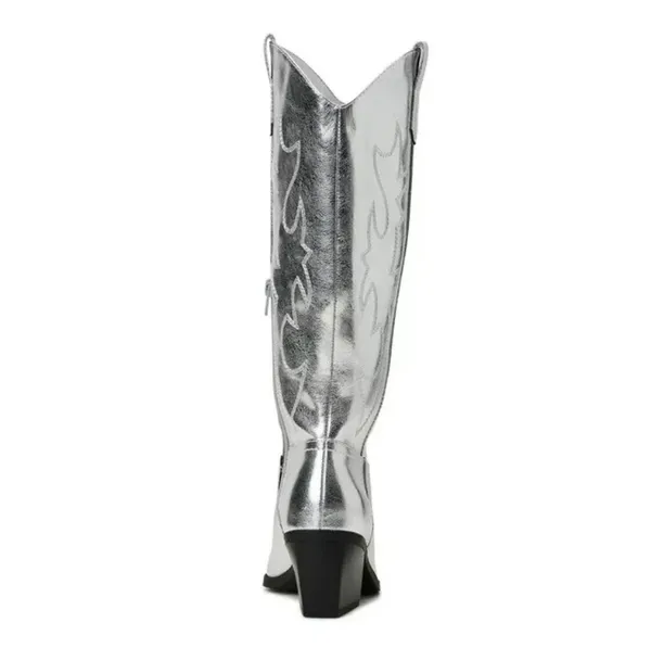 Madden Girl Madden NYC by Steve Madden Metallic Silver Etched Mid Calf Western Boots - Image 3