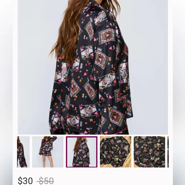 Nasty Gal Black Shirt with Colorful Queen of Hearts Accents PJ Shirt - Size 8 - Image 10