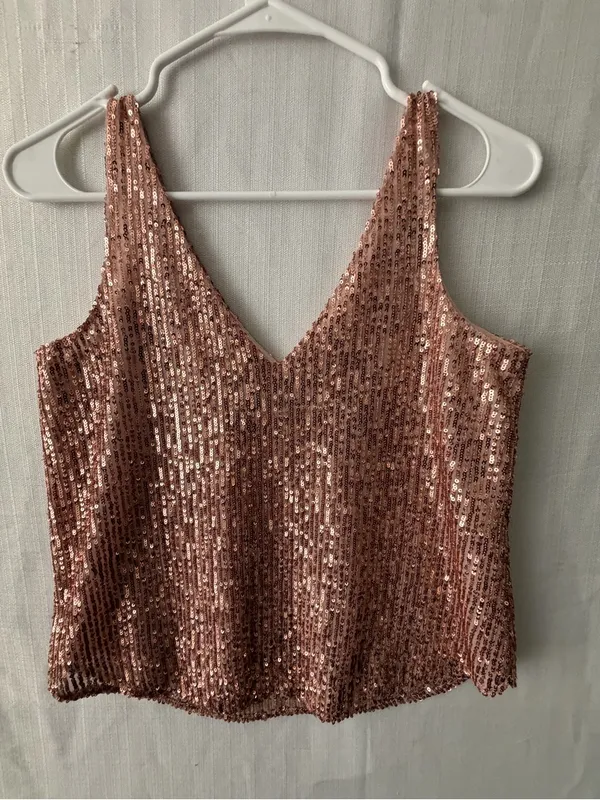 LOFT Petites women’s size XXSP Rose Gold Sequin Halter Crop Top Excellent(A641) - Image 7
