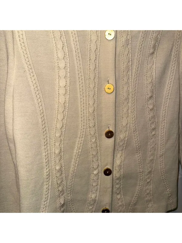 Women's Cream and White Jacket Size M - Image 2