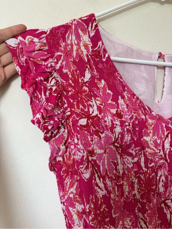 HAYDEN LA Tropical Floral Smocked Ruffled Midi Tank Dress Pink Sz Large - Image 6