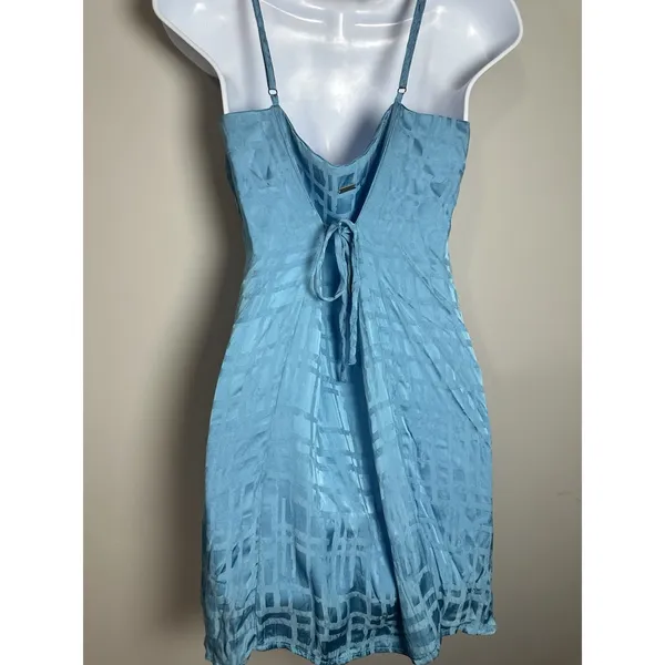 Ghanda Coastal Blue Satin Mini Slip Dress Tie Back Geometric‎ Jacquard Size M - Image 3