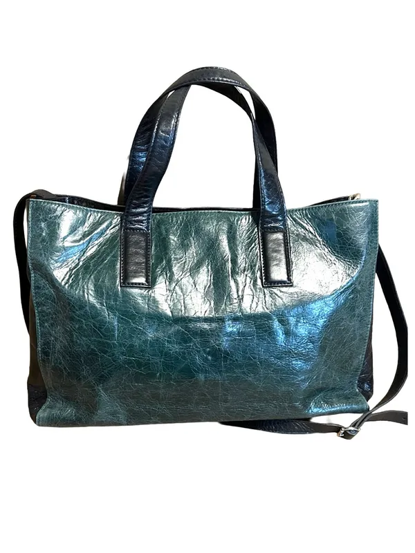 Pulicati Green & Black Crinkled Leather Cross Body Bag - Image 3