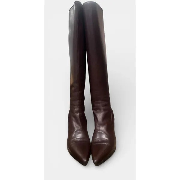 Salvatore Ferragamo Vintage Brown Leather Knee High Stiletto Boots Made Italy US 7 - Image 5