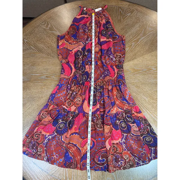 A.L.C. Cory Silk Sleeveless Mini‎ Dress High Neck Pink Cobalt Multi Size 6 - Image 9