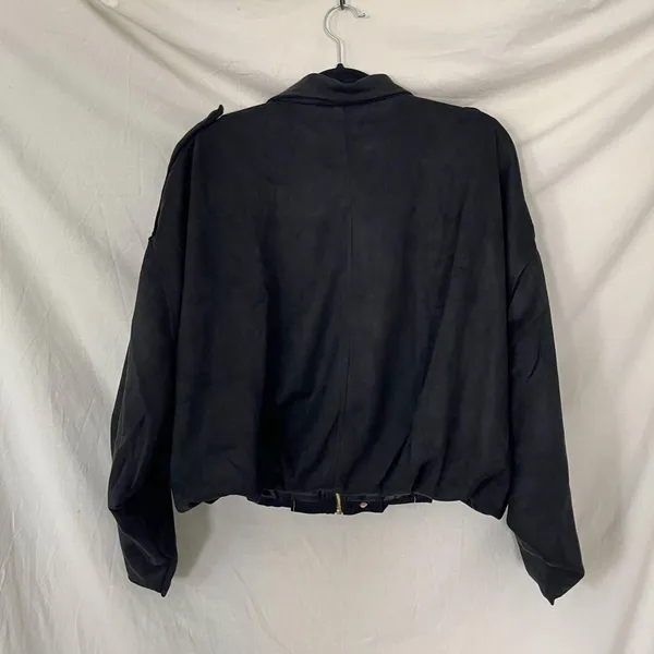 NWT Kissonic Faux Suede Bomber Jacket Oversized Long Sleeve Cropped Coat S - Image 7