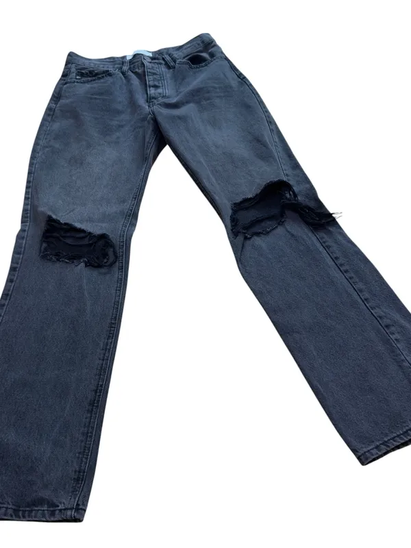 KanCan Women’s 7/27 Black Distressed High Rise Wide Leg Button Fly Denim Jeans - Image 5
