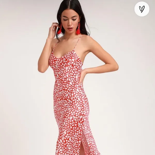 Lulus Calling My Spirit Red Satin Print Midi Slip Dress Cottagecore Size L‎ - Image 11