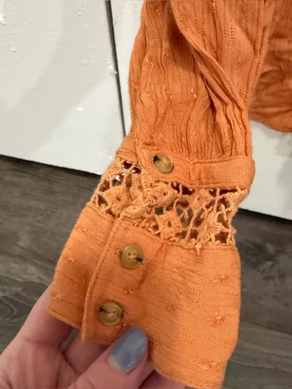 Free People Orange Crochet Lace Button Down Blouse - Image 5