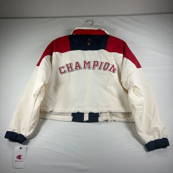 Champion USA Colorblock Cropped Windbreaker Jacket Red Blue Large Retro‎ NEW - Image 5