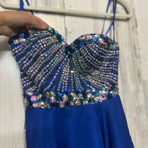 Anny Lee Blue Strapless Rhinestone Skater Dress XS Prom Homecoming Party Dress - Image 8