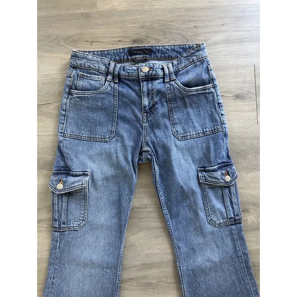 Aeropostale Jeans Womens 8R Blue Mid Rise Flare Cargo UtilityPockets Y2K Logo - Image 4