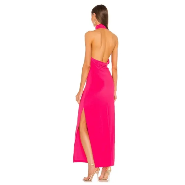 Norma Kamali Halter Turtleneck Side Slit Maxi Dress Size XS Coral Jersey Stretch - Image 14