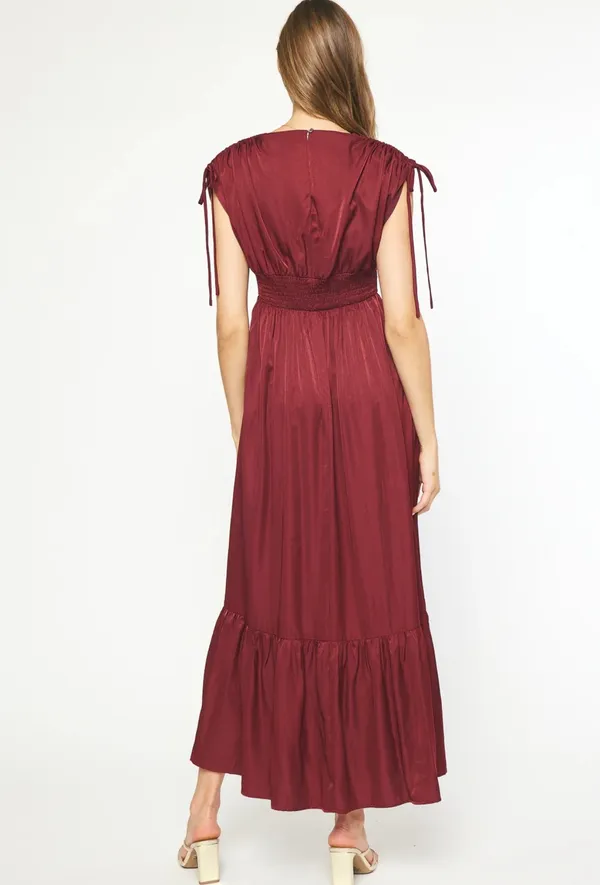 Entro Sleeveless Satin Maxi Dress Wine Red Garnet - Image 2