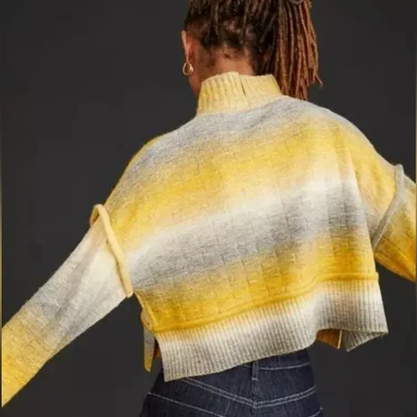 Pilcro‎ by Anthropologie Cropped Mock Neck Sweater in Yellow & Gray Ombre Large - Image 4