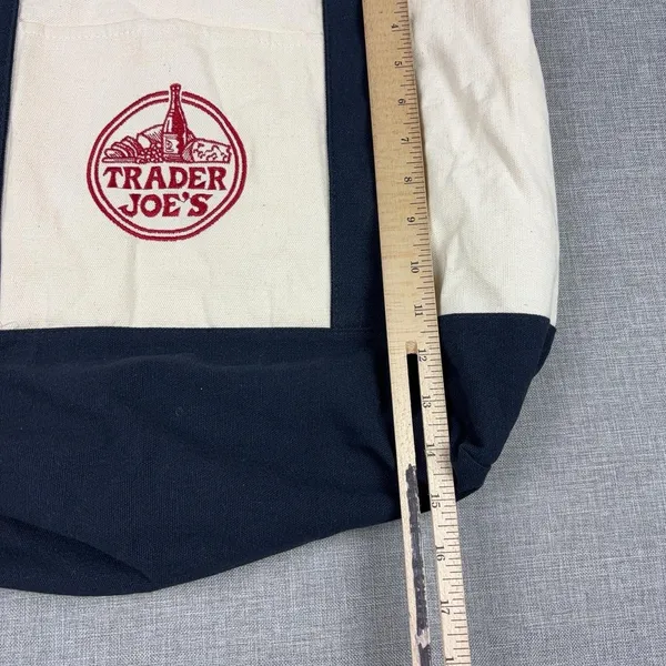 Trader Joe's Canvas Tote Bag Cream Navy Logo Reusable Grocery Shopping Large - Image 3