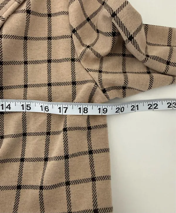 Maurices Plaid Duster Blazer Tan & Black Open Front Collared - Image 7