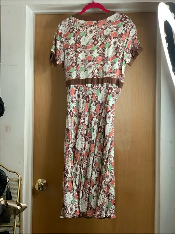 Larue Floral Brown Empire Waist Midi Dress Size-8 Authentic Y2K - Image 4