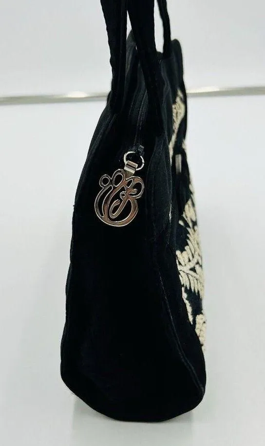 Vera Bradley Black Microfiber Quilted Embroidered Purse Double Handle Vintage - Image 7
