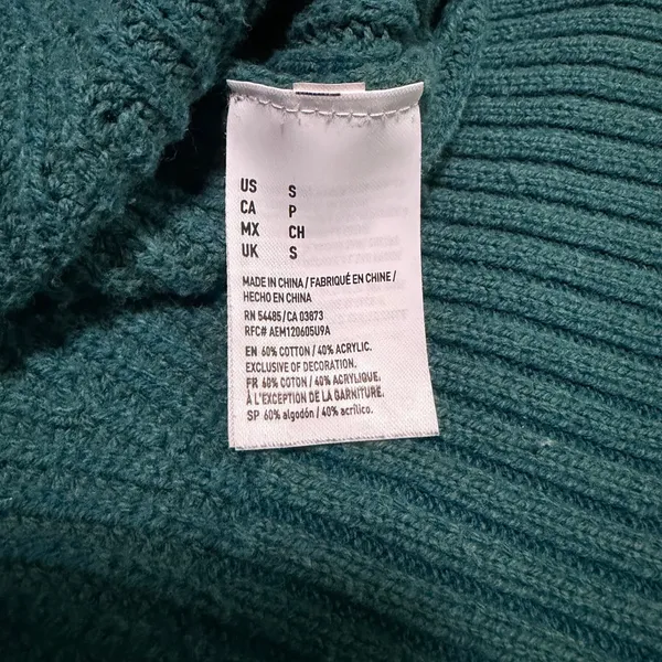 American‎ Eagle Green Shaker Knit Crew Neck Raglan Sweater Size Small - Image 10