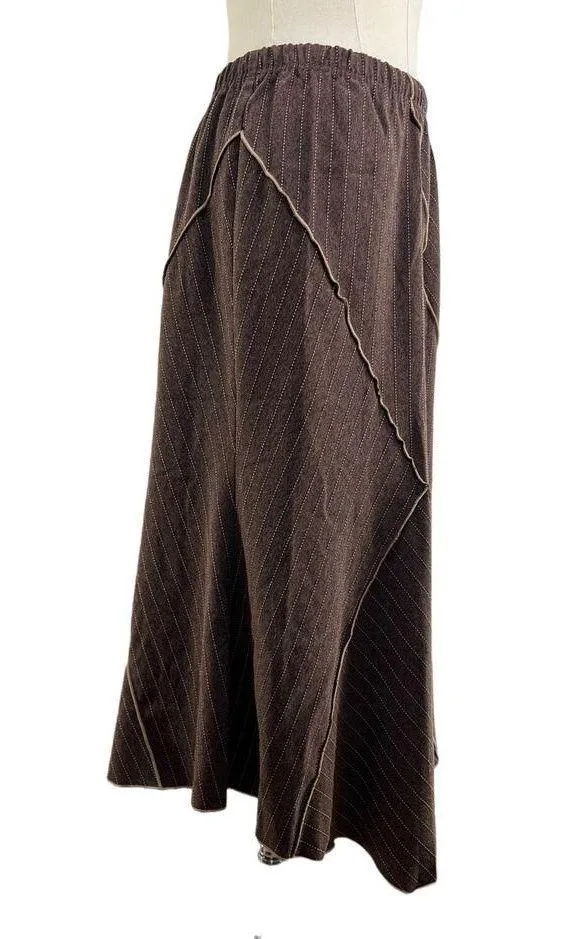Vintage Brown Pinstripe Midi Skirt Y2K - Image 5