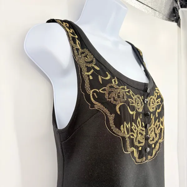 Free People Metallic Embroidered Mini Dress 4 Festival Whimsigoth Boho Black - Image 5